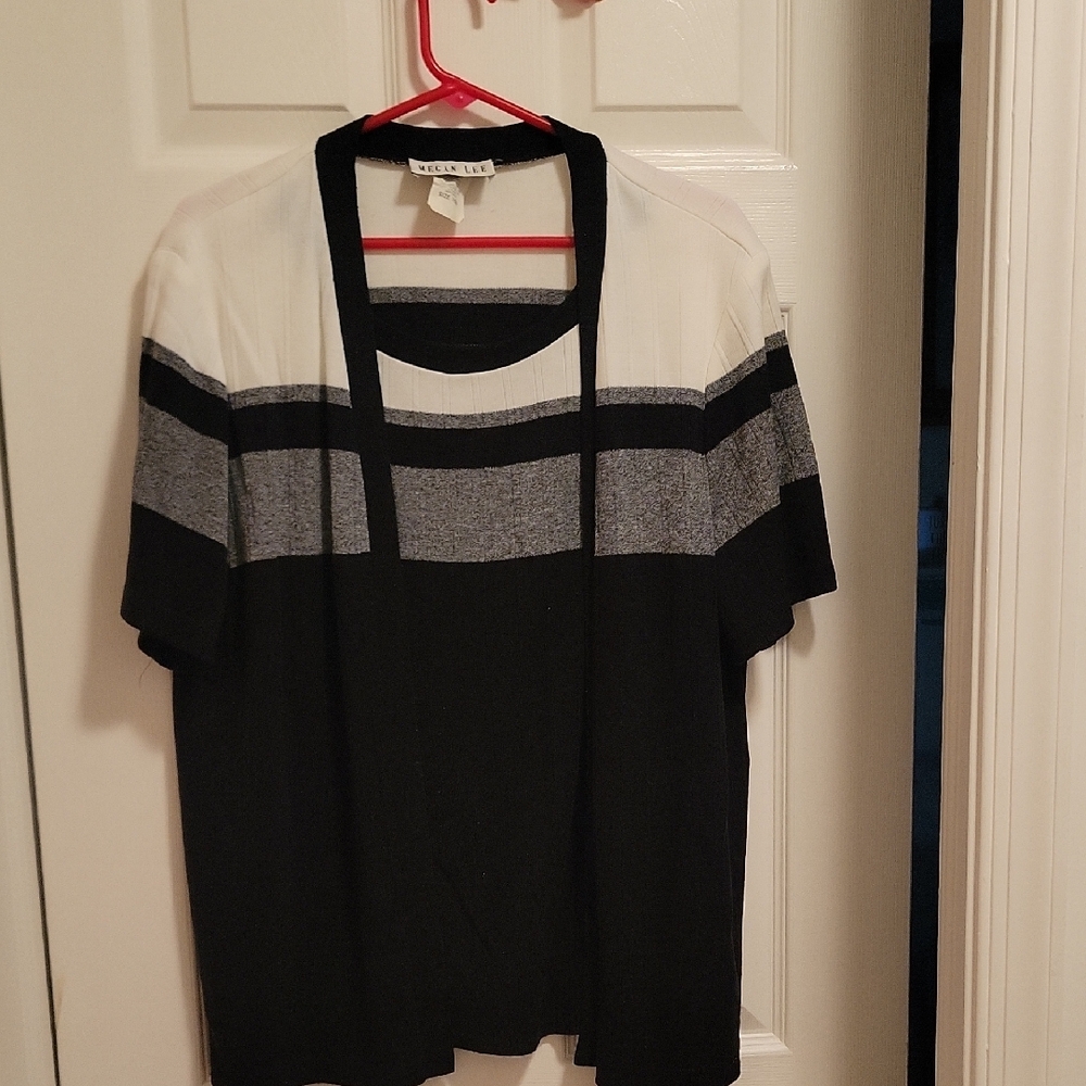 Chico's Black and White Striped Top